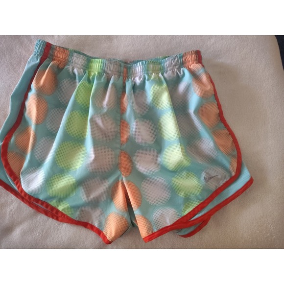 Nike Pants - Nike Dri-FIT Tempo Running Shorts Womens Medium Polka Dot Teal Orange Mesh Trim